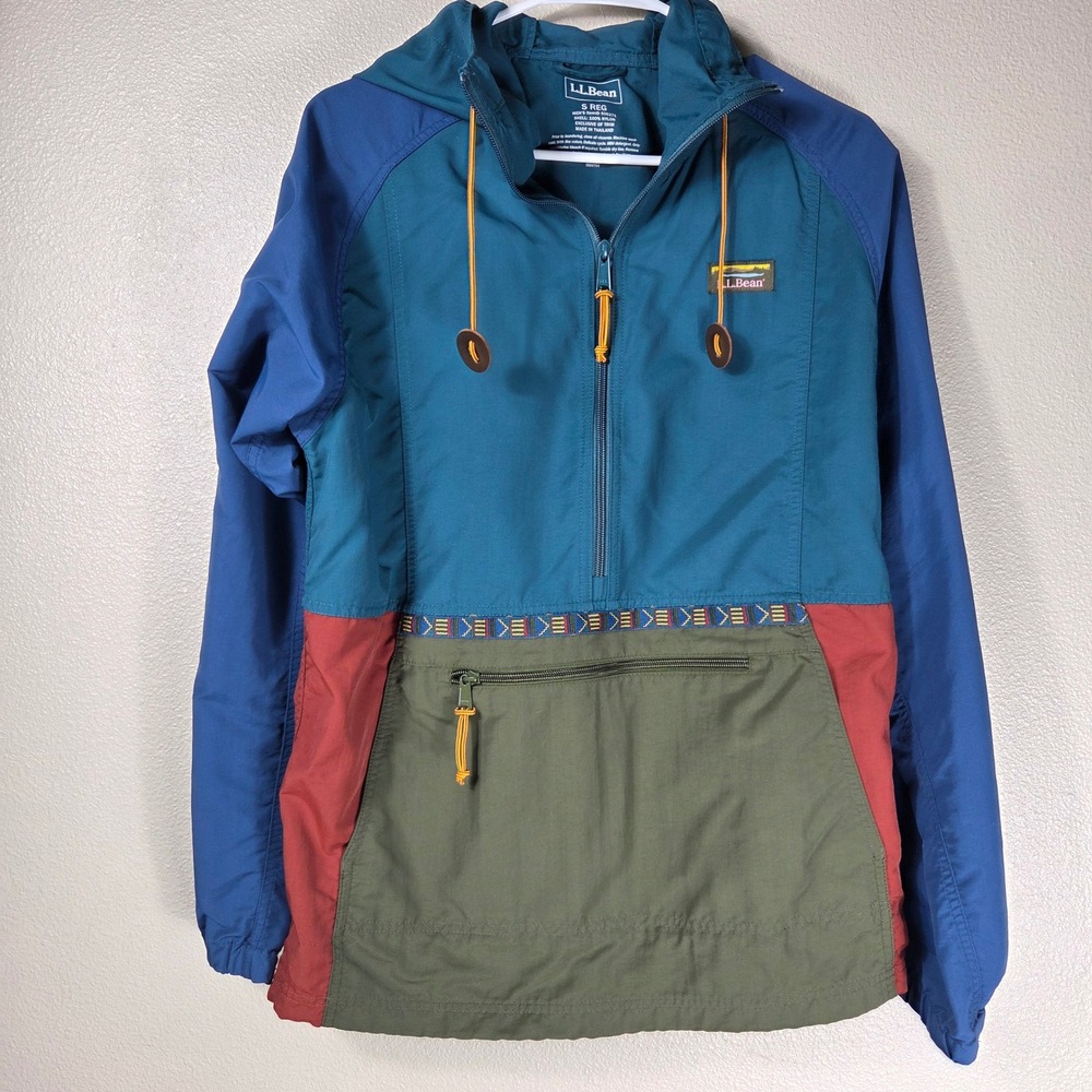 L.L.Bean Mountain Classic Anorak Men's Small Colorblock Hooded Windbreaker